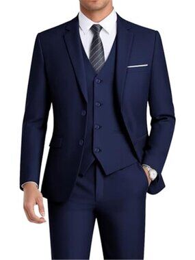 Men's 3-Piece Slim Fit Suit Set-2-Button Blazer, Vest & Pants Formal